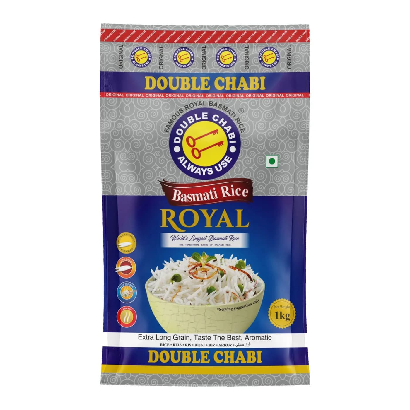 Double Chabi Royal Basmati Rice, 1kg pack, front
